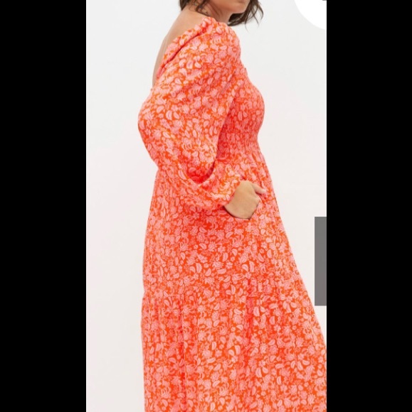 Dolan Left Coast Anthropology red midi smocked bodice dress NEW - Picture 4 of 11